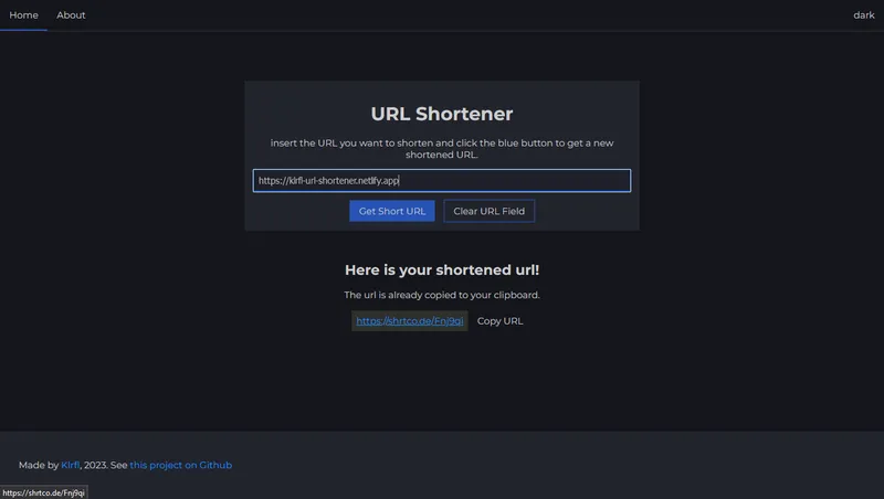 Screenshot of my URL Shortener app.